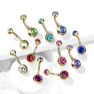 Cherry Diva belly bar 14 Gauge Gold Double Crystal Belly Button Bar