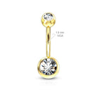 Cherry Diva belly bar 14 Gauge Gold Double Crystal Belly Button Bar