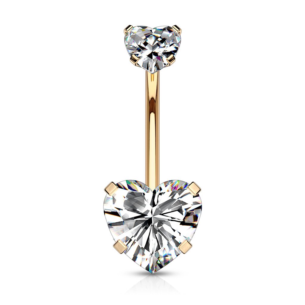 Cherry Diva belly bar Gold / Clear 14 Gauge Internally Threaded Crystal Heart Belly Bar