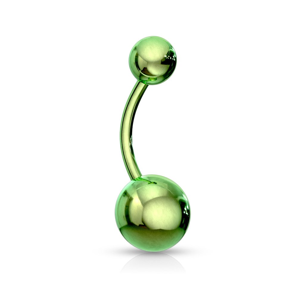 Cherry Diva belly bar Green 14 Gauge Metallic Finish Titanium IP Belly Button Bar