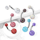 Cherry Diva belly bar 14 Gauge Internally Threaded Glitterball Belly Button Bar