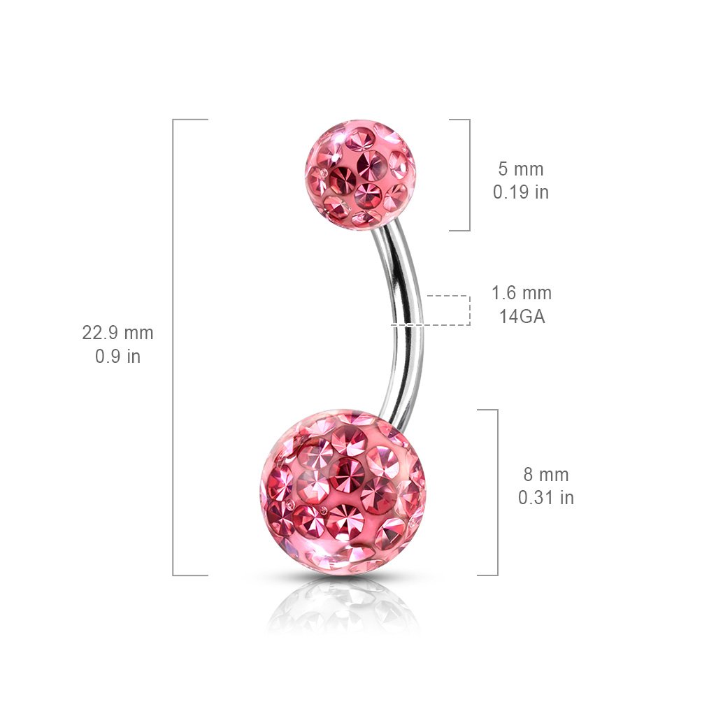 Cherry Diva belly bar 14 Gauge Internally Threaded Glitterball Belly Button Bar