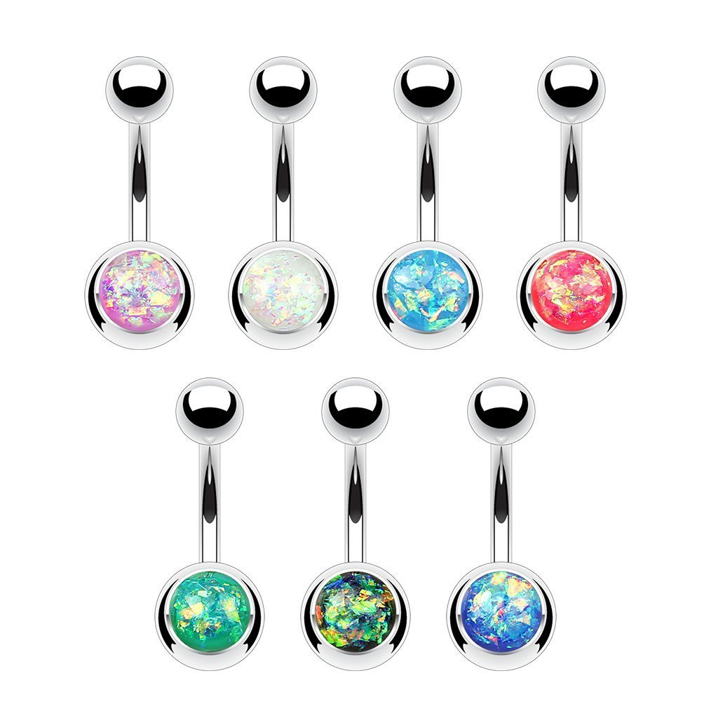 Cherry Diva belly bar 14 Gauge Surgical Steel Opal Centre Belly Button Bar