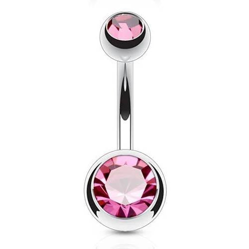 Cherry Diva belly bar Pink 14 Gauge Double Crystal Surgical Steel Belly Bar