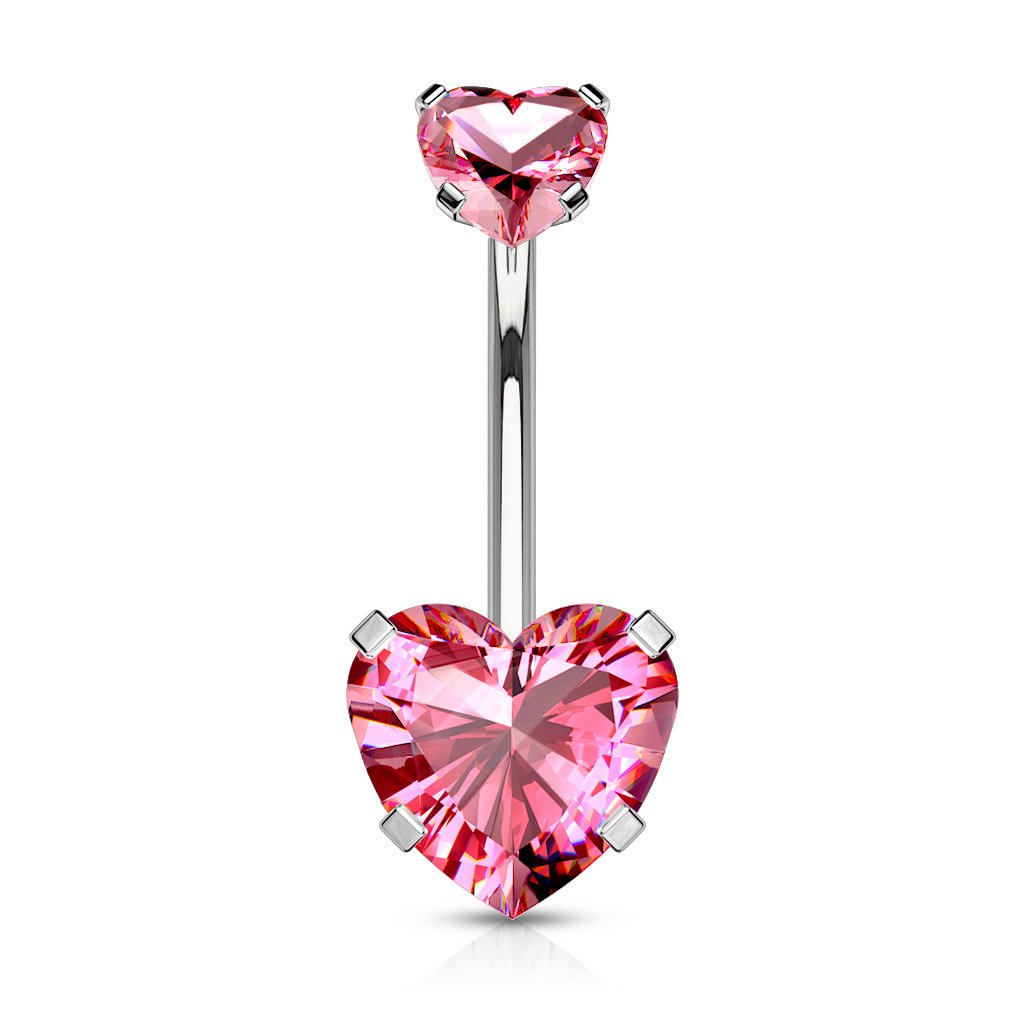 14 Gauge Internally Threaded Crystal Heart Belly Bar Pink