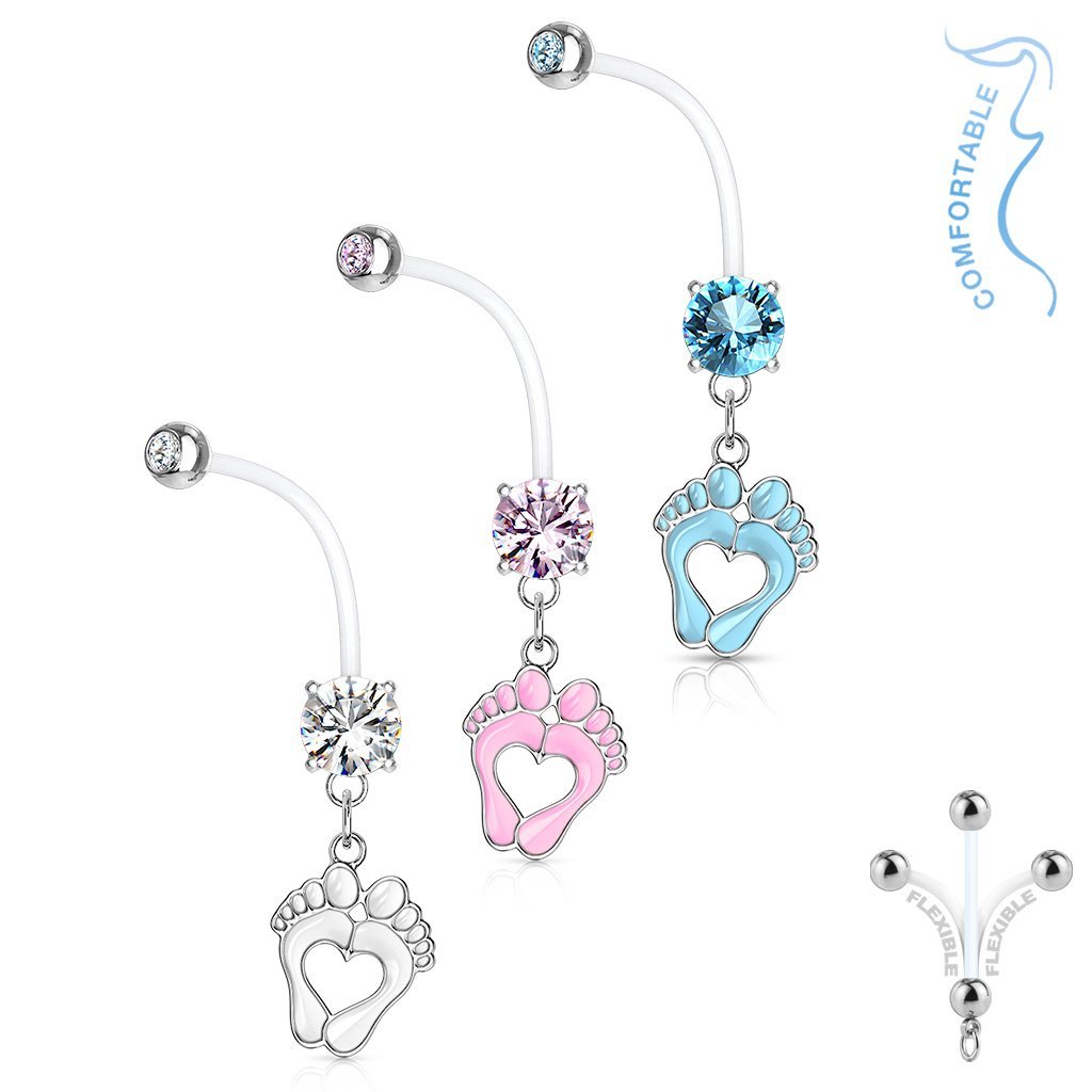 Cherry Diva belly bar 14 Gauge Tiny Foot Prints - Maternity Pregnancy Belly Bar