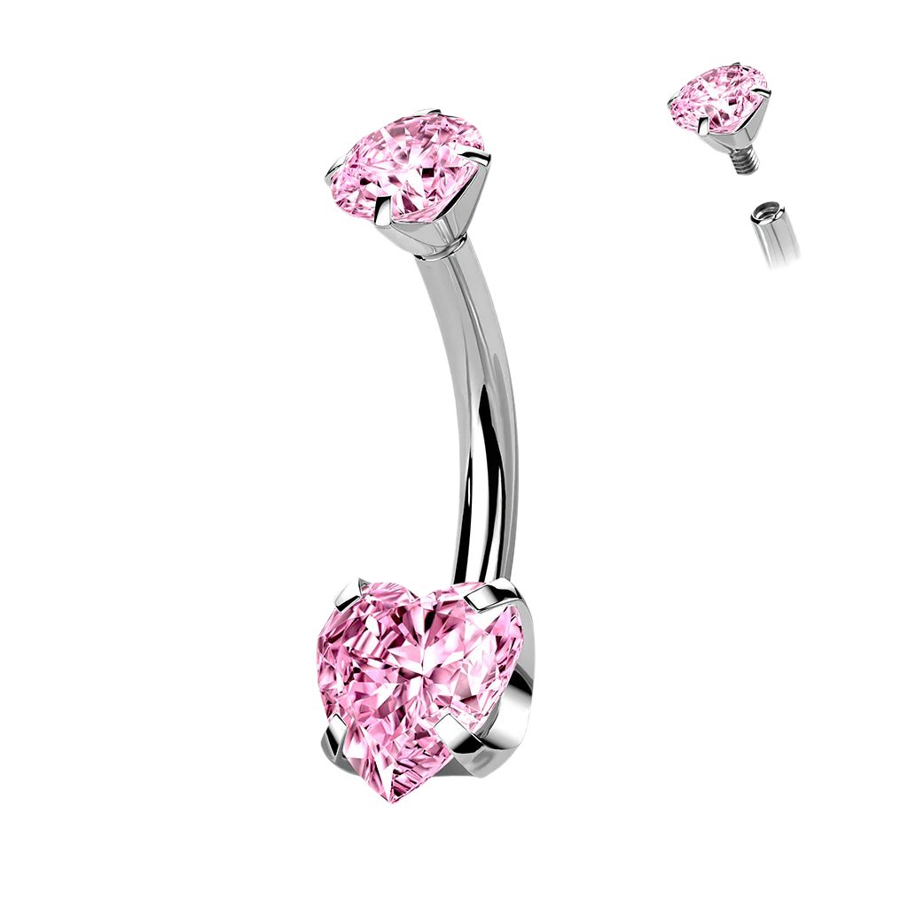 Titanium Double Crystal Heart Belly Button Ring