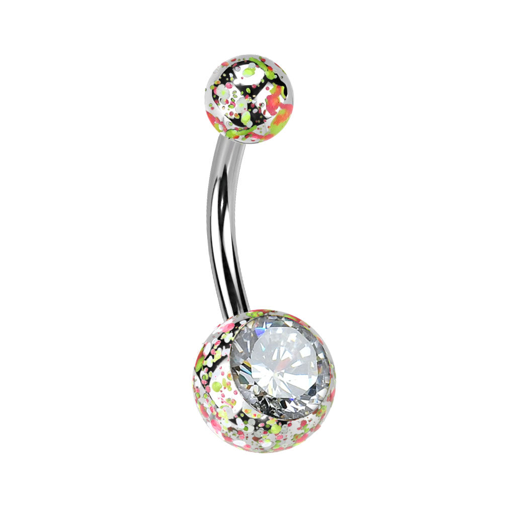 Pink & Yellow Paint Splatter Belly Button Ring