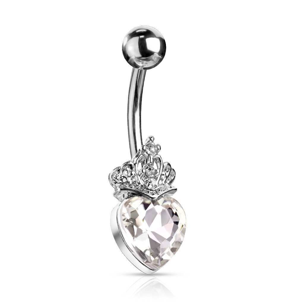 Cherry Diva belly bar Clear 14 Gauge Princess Heart Belly Bar