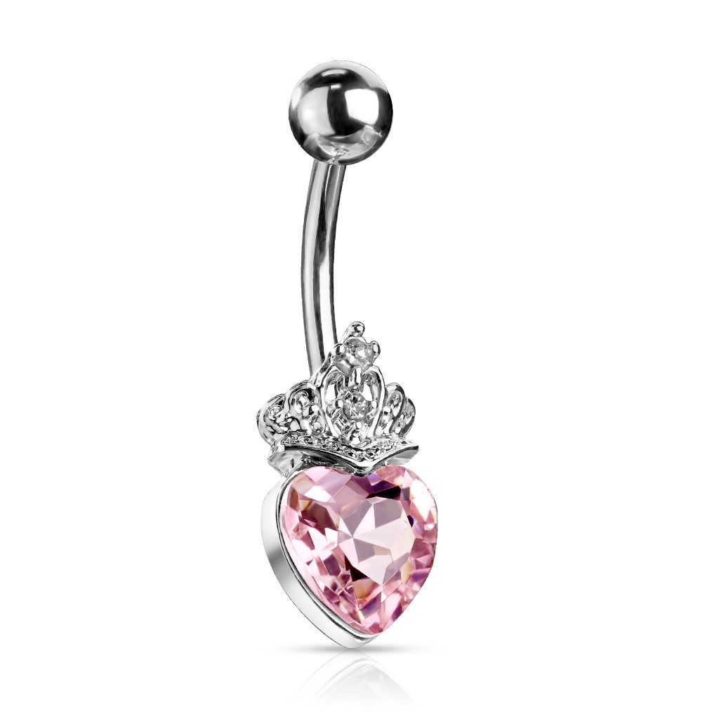 Cherry Diva belly bar Pink 14 Gauge Princess Heart Belly Bar