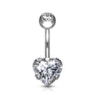 Prong Set Crystal Heart Titanium Belly Button Ring