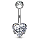 Cherry Diva belly bar Clear 14 Gauge Prong Set Crystal Heart Titanium Belly Bar
