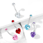 Cherry Diva belly bar 14 Gauge Prong Set Crystal Heart Titanium Belly Bar