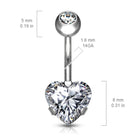 Cherry Diva belly bar 14 Gauge Prong Set Crystal Heart Titanium Belly Bar