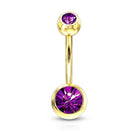Cherry Diva belly bar Purple 14 Gauge Gold Double Crystal Belly Button Bar