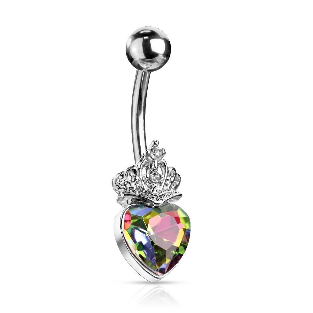 Cherry Diva belly bar Rainbow 14 Gauge Princess Heart Belly Bar