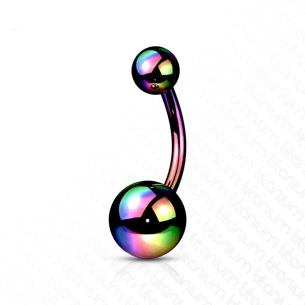Cherry Diva belly bar Rainbow 14 Gauge Titanium Metallic PVD Belly Button Ring
