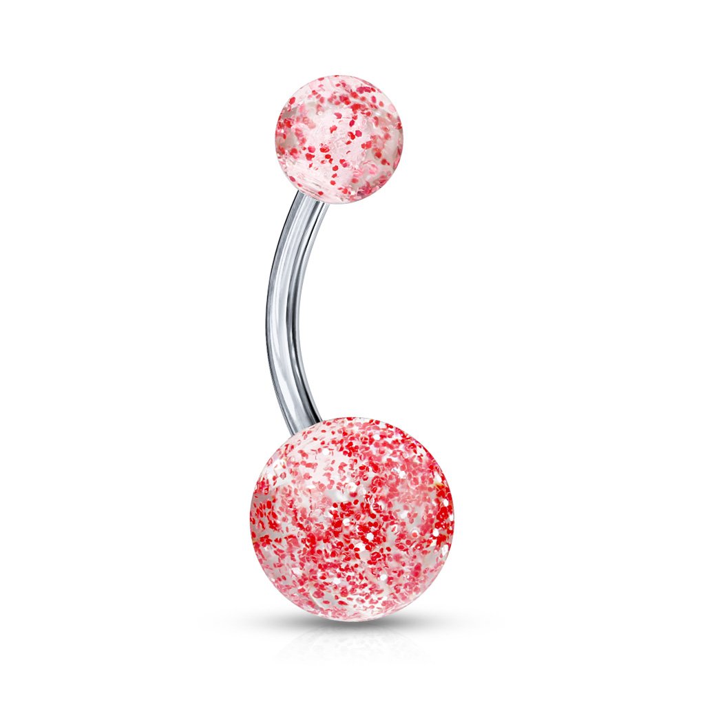 Cherry Diva belly bar RED 14 Gauge Titanium Acrylic Glitter Ball Belly Bar