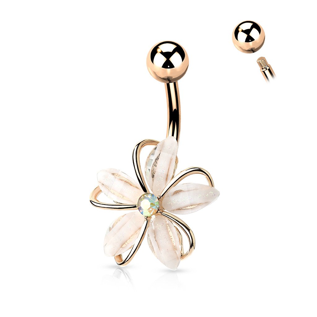 Cherry Diva belly bar Rose Gold 14 Gauge Aurora Flower Belly Button Bar