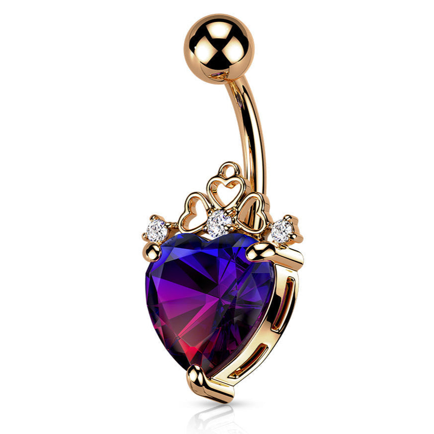 Cherry Diva belly bar ROSE GOLD 14 Gauge Filigree Crystal Heart Belly Button Bar