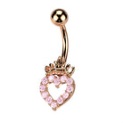Cherry Diva belly bar Rose Gold / Pink Crystal 14 Gauge Hollow Crystal Heart Belly Button Bar
