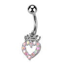 Cherry Diva belly bar Silver / Aurora Crystal 14 Gauge Hollow Crystal Heart Belly Button Bar