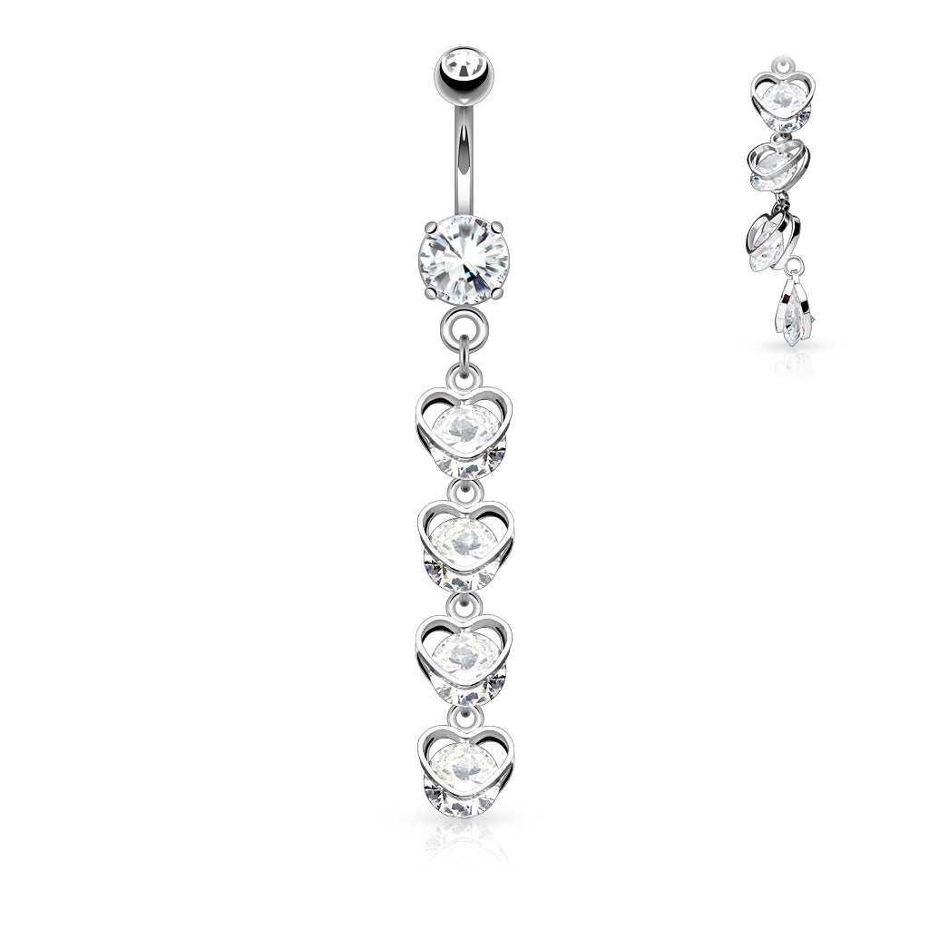 Cherry Diva belly bar 14 Gauge Silver Dangling Heart Belly Bar