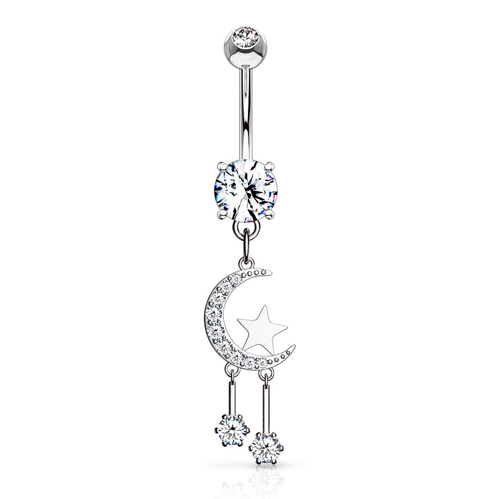 Dangling Moon & Stars Belly Button Ring