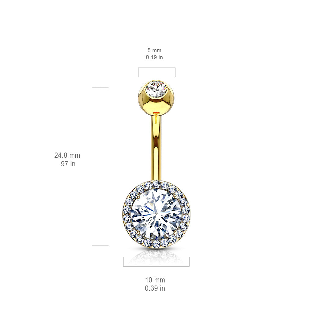 Cherry Diva belly bar 14 Gauge Silver Double Crystal Belly Button Bar