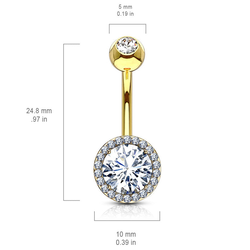 Cherry Diva belly bar 14 Gauge Silver Double Crystal Belly Button Bar