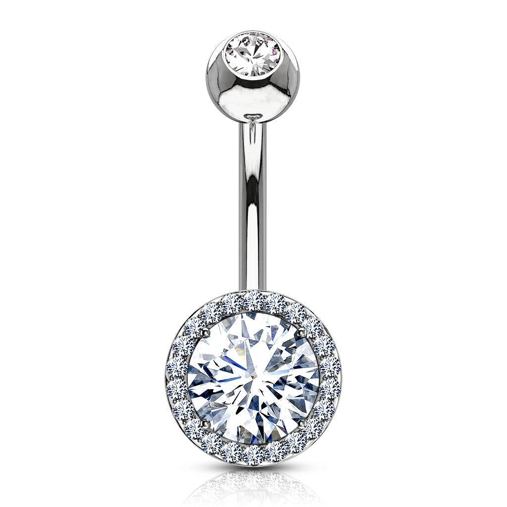 Silver Double Crystal Belly Button Ring