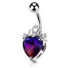 Cherry Diva belly bar SILVER 14 Gauge Filigree Crystal Heart Belly Button Bar