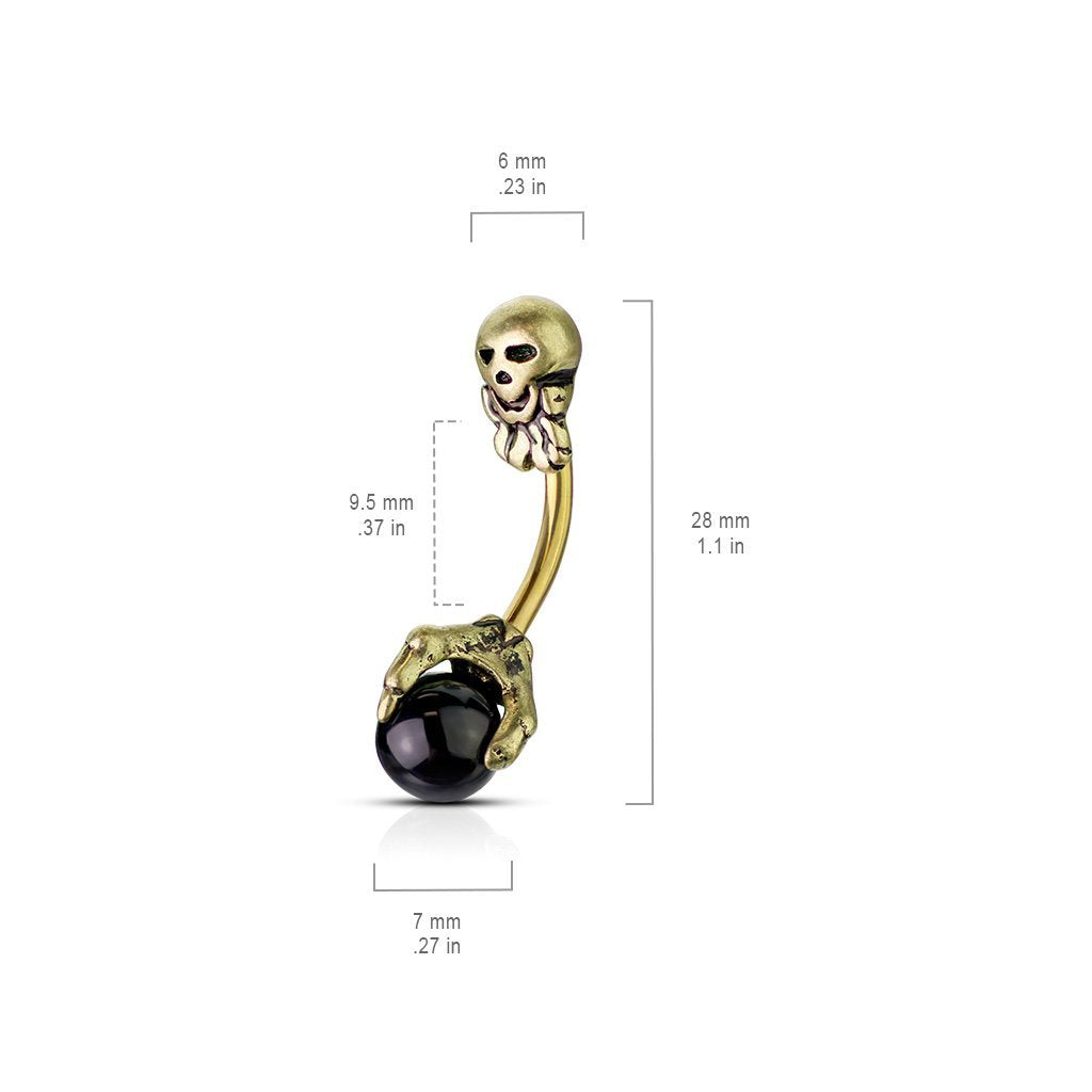 Spooky Skull Onyx Belly Button Ring - Silver