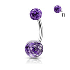 Cherry Diva belly bar TANZANITE 14 Gauge Internally Threaded Glitterball Belly Button Bar