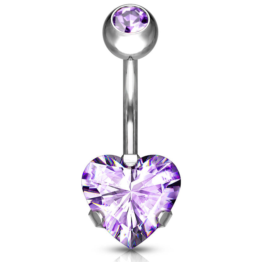 Cherry Diva belly bar Tanzanite 14 Gauge Prong Set Crystal Heart Titanium Belly Bar