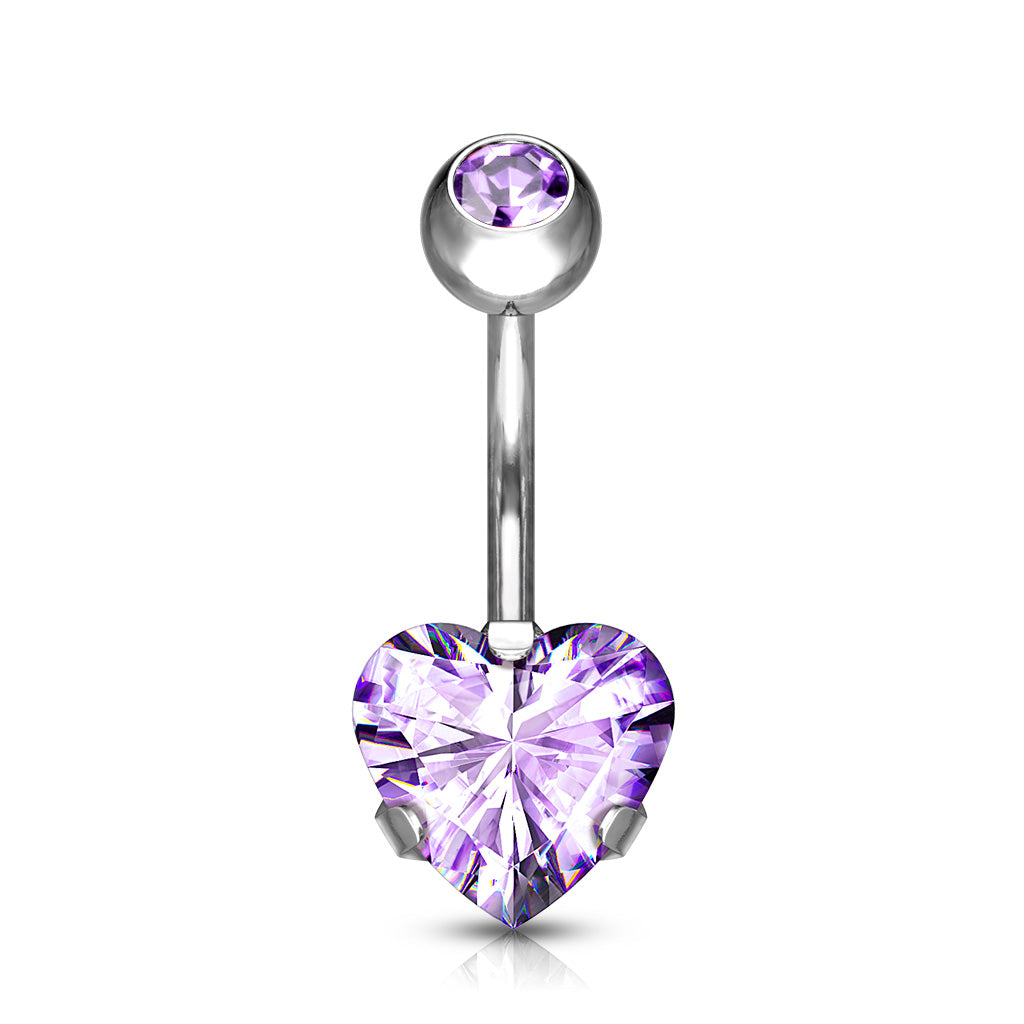 Prong Set Crystal Heart Titanium Belly Button Ring