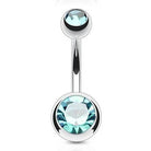 Cherry Diva belly bar 14 Gauge Double Crystal Surgical Steel Belly Bar