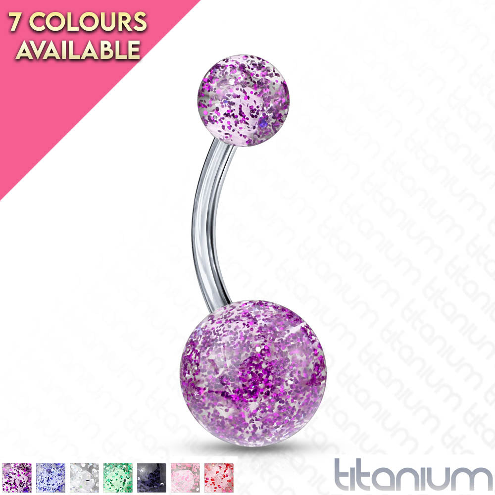 Titanium Acrylic Glitter Ball Belly Button Ring
