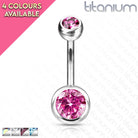 Titanium Double Crystal Belly Button Ring