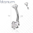 Titanium Double Crystal Heart Belly Button Ring