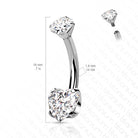 Cherry Diva belly bar 14 Gauge Titanium Double Crystal Heart Belly Button Bar