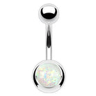 Cherry Diva belly bar White 14 Gauge Surgical Steel Opal Centre Belly Button Bar