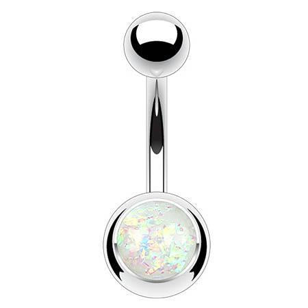 Cherry Diva belly bar White 14 Gauge Surgical Steel Opal Centre Belly Button Bar