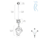 Cherry Diva belly bar WHITE 14 Gauge Tiny Foot Prints - Maternity Pregnancy Belly Bar