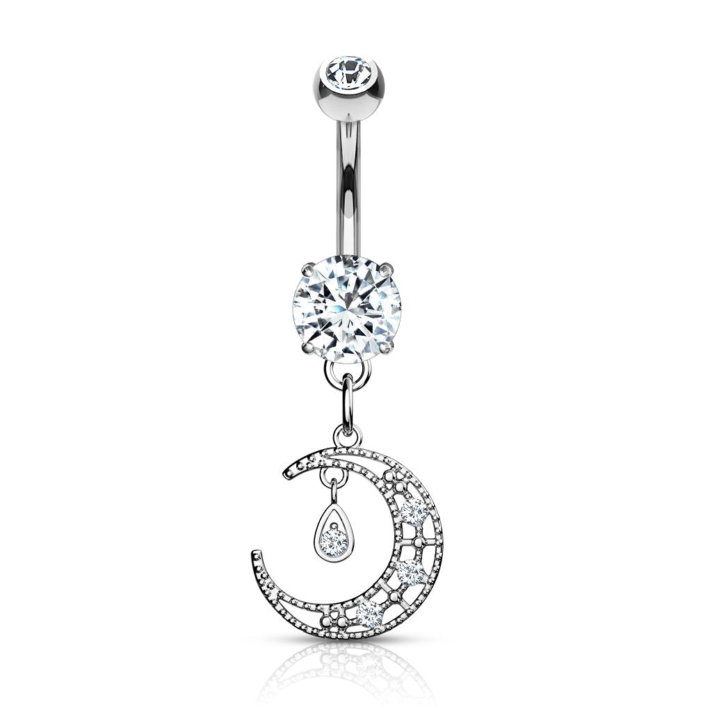 Cherry Diva Belly Button Ring 14 Gauge Dangling Silver Moon Belly Bar