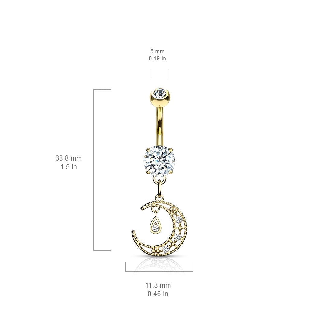 Cherry Diva Belly Button Ring 14 Gauge Dangling Silver Moon Belly Bar