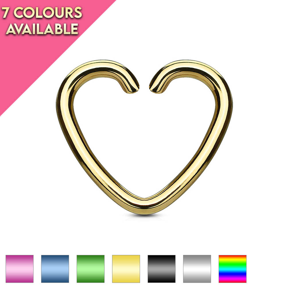 Cherry Diva Bendable Hoop Ring 16 Gauge Cut Heart Ear Cartilage / Daith Hoops