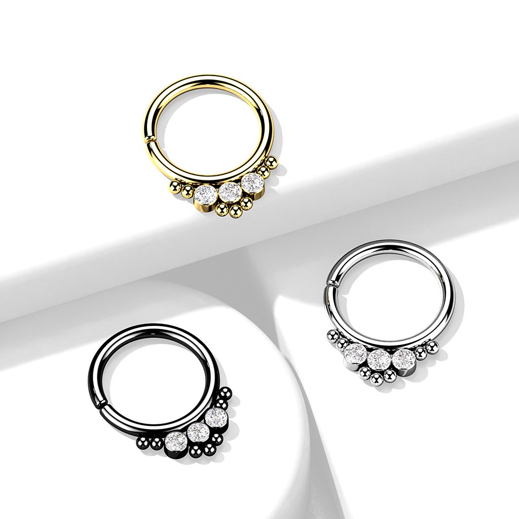 Cherry Diva Bendable Hoop Ring 16 Gauge Triple Gem Bendable Hoop Ring For Nose & Ear