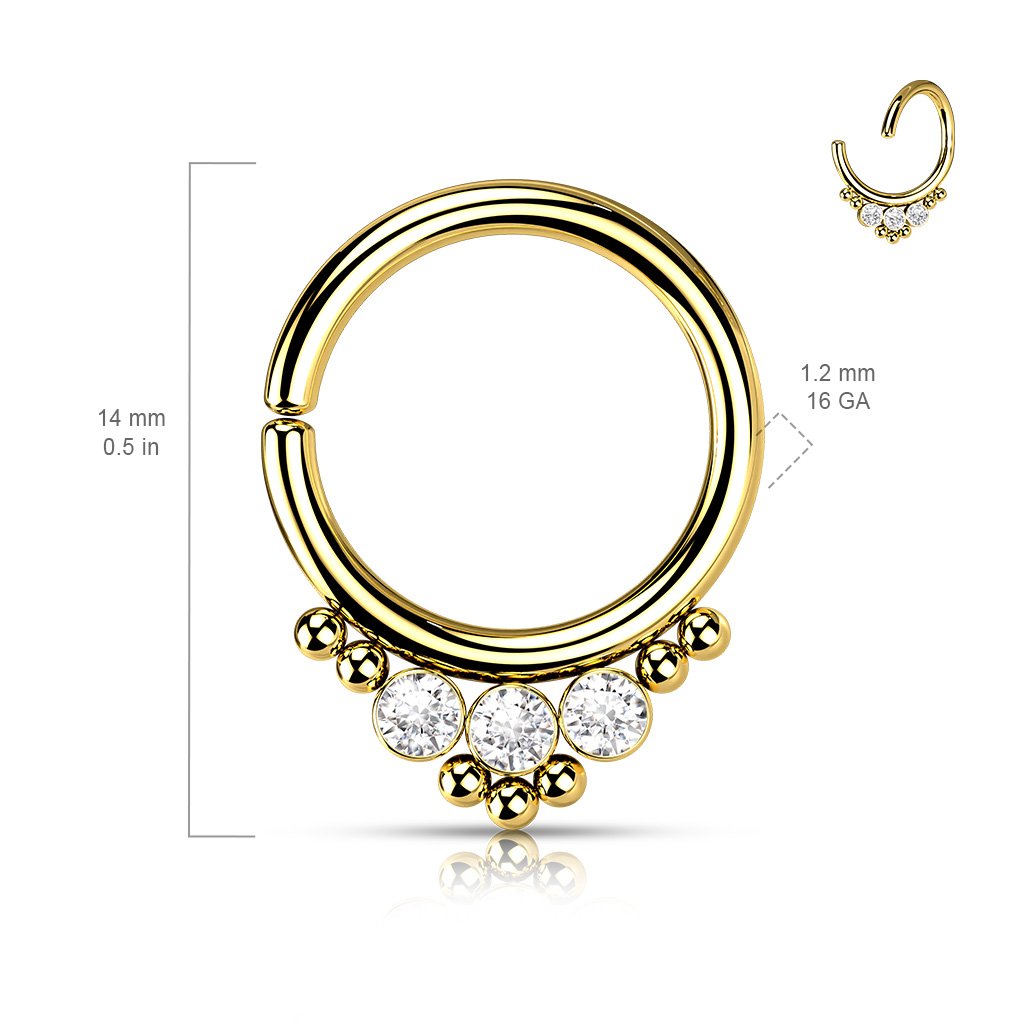 Cherry Diva Bendable Hoop Ring 16 Gauge Triple Gem Bendable Hoop Ring For Nose & Ear