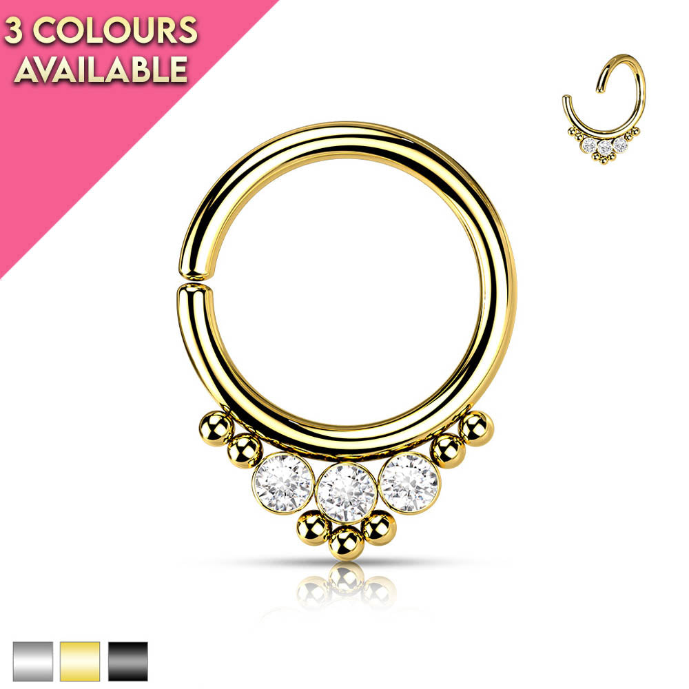 Cherry Diva Bendable Hoop Ring 16 Gauge Triple Gem Bendable Hoop Ring For Nose & Ear